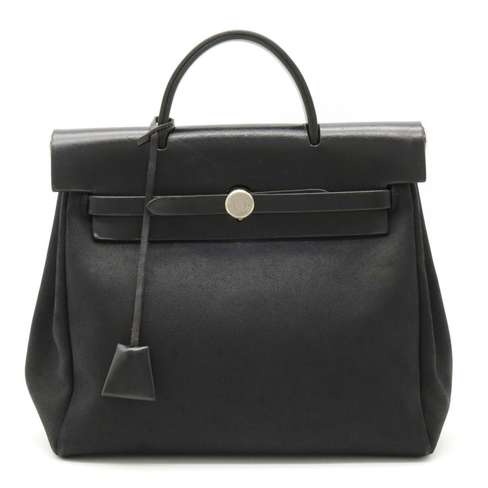 HERMES Ale Bag Ad PM Handbag Toile Officier Leather Black Shoulder □D engraved